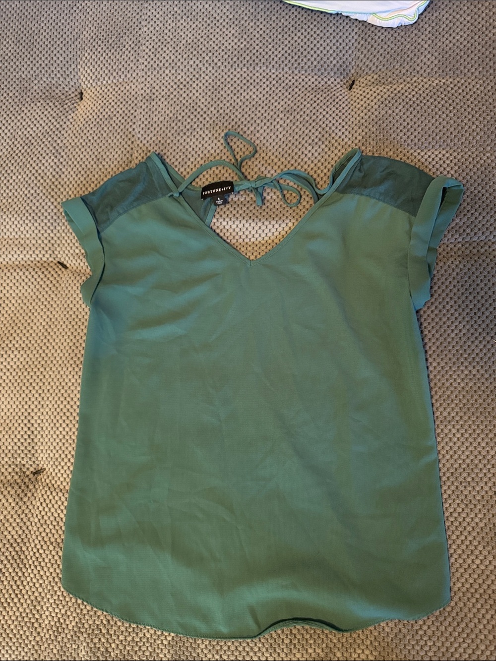 Tie-Back V-Neck Blouse in Teal Green
